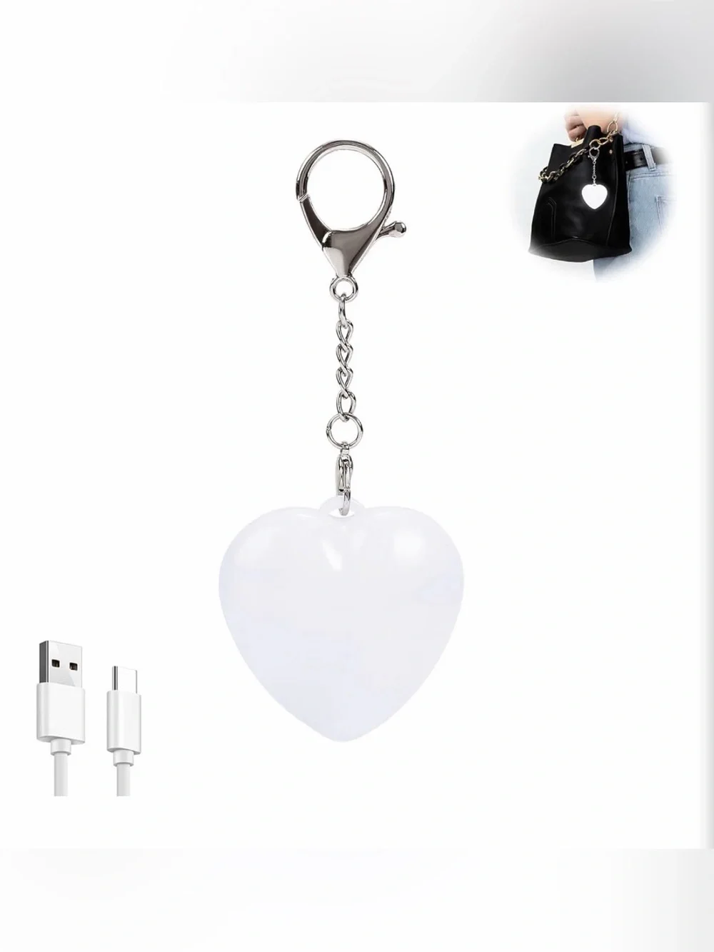White Heart LED Keychain Charm